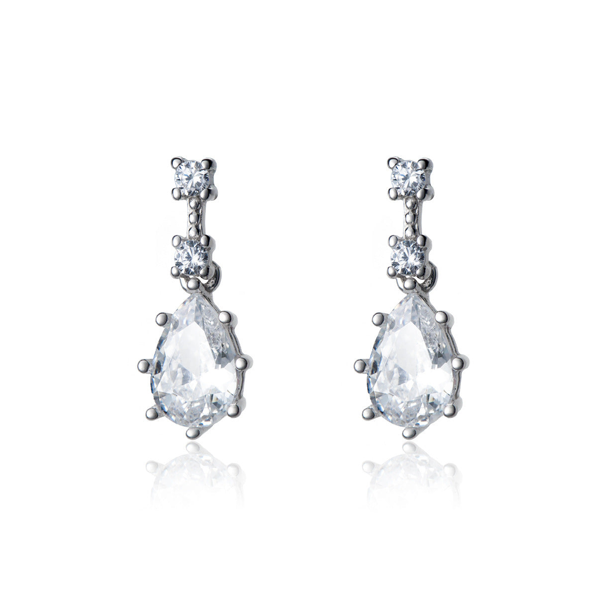 Women's Sterling Silver Diamond Water Drop Ear Studs Design