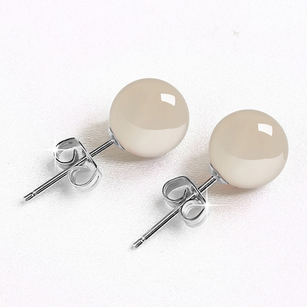 Female Minimalist Pure Silver Red Agate Earrings