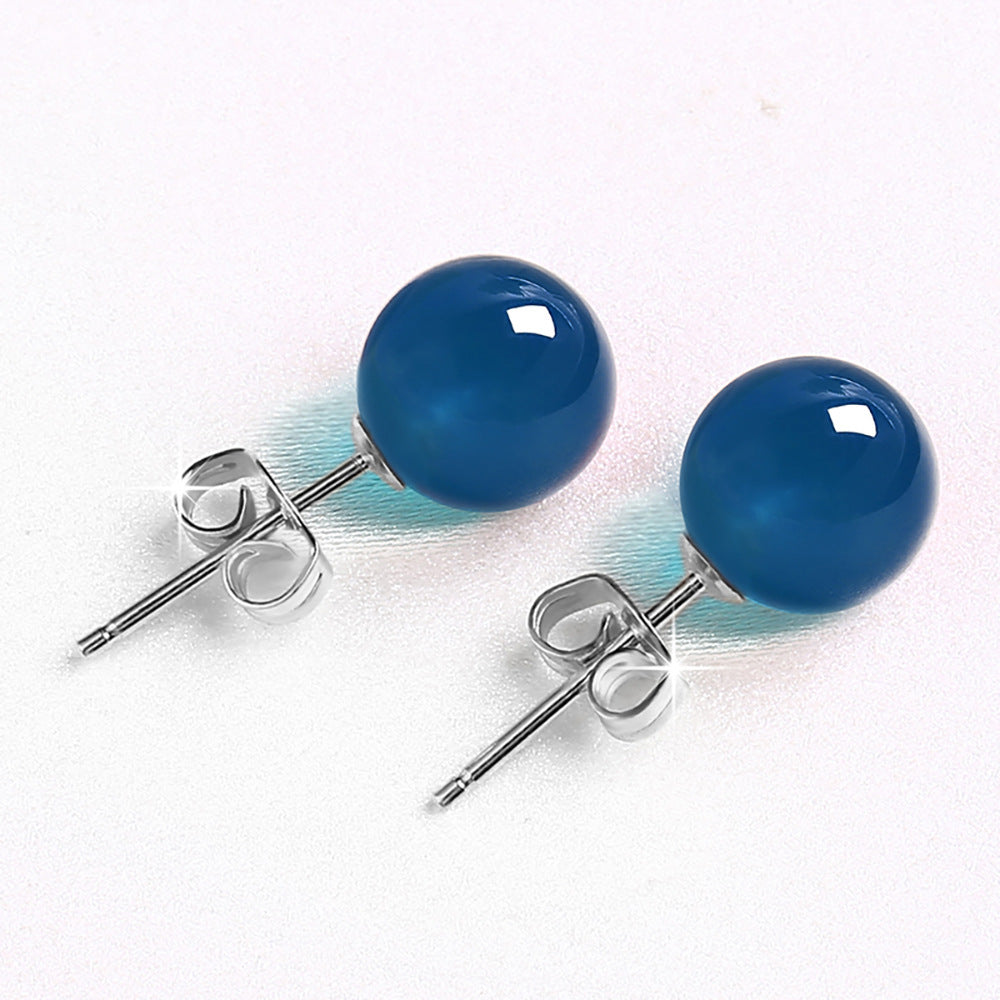 Female Minimalist Pure Silver Red Agate Earrings
