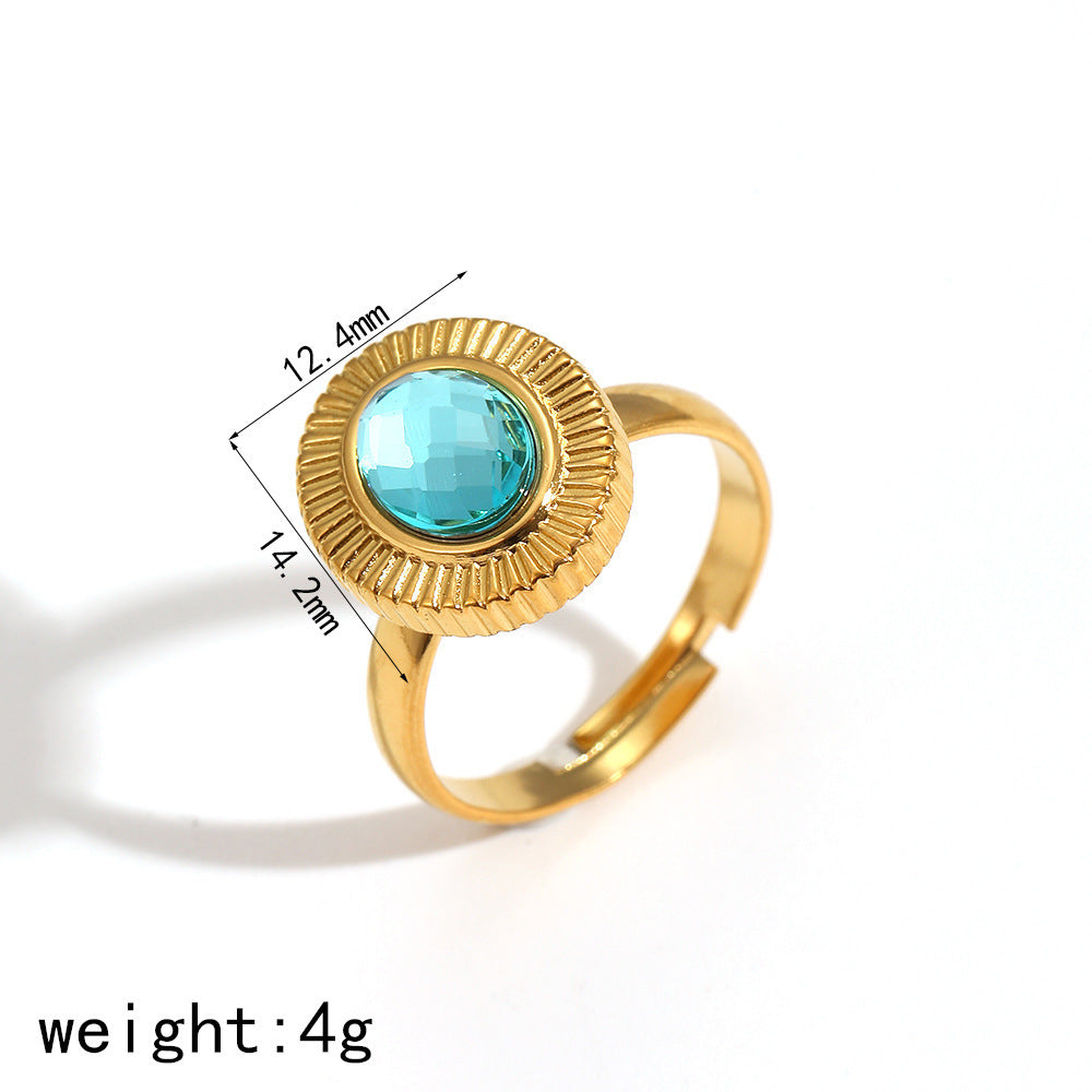 Oval Zircon Titanium Steel Ring Female Niche