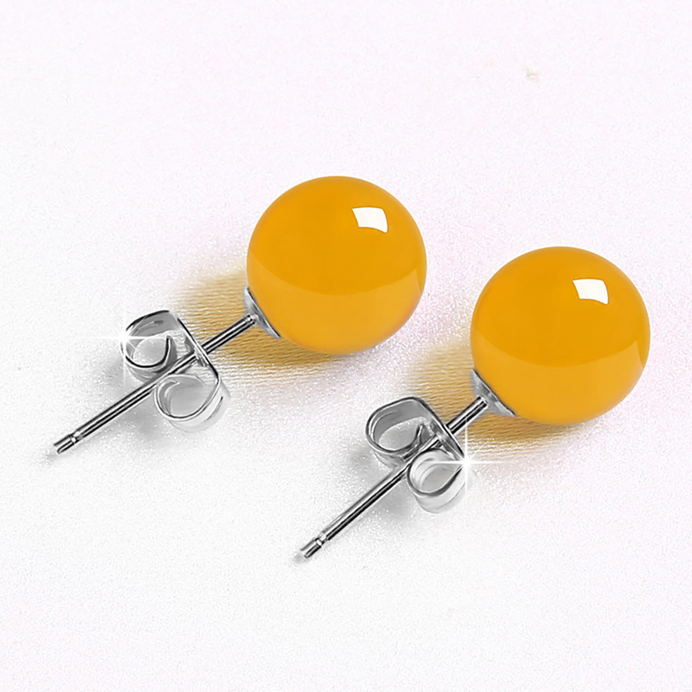 Female Minimalist Pure Silver Red Agate Earrings