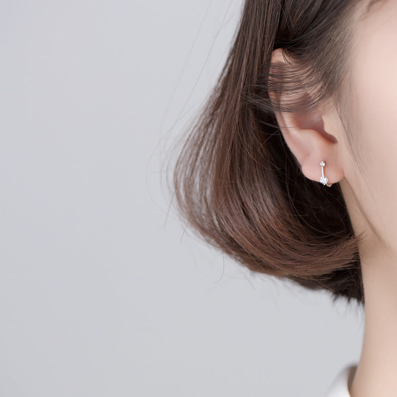 Silver Simple Elegant Women's Diamond-embedded Small Ear Clip