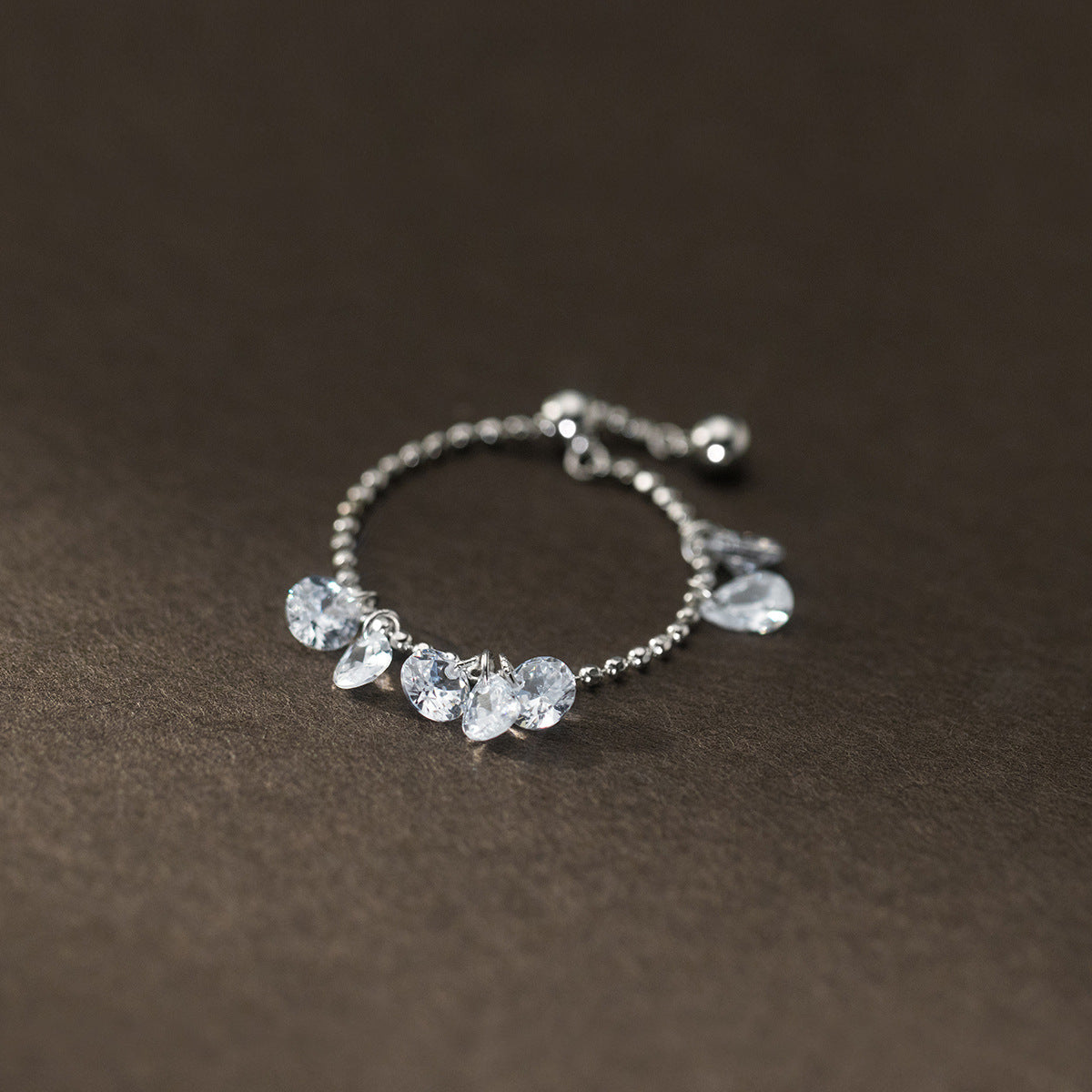 Sterling Silver Round Diamond Water Drop Ring Fashion
