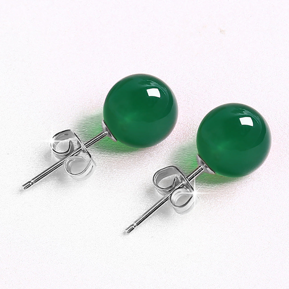 Female Minimalist Pure Silver Red Agate Earrings