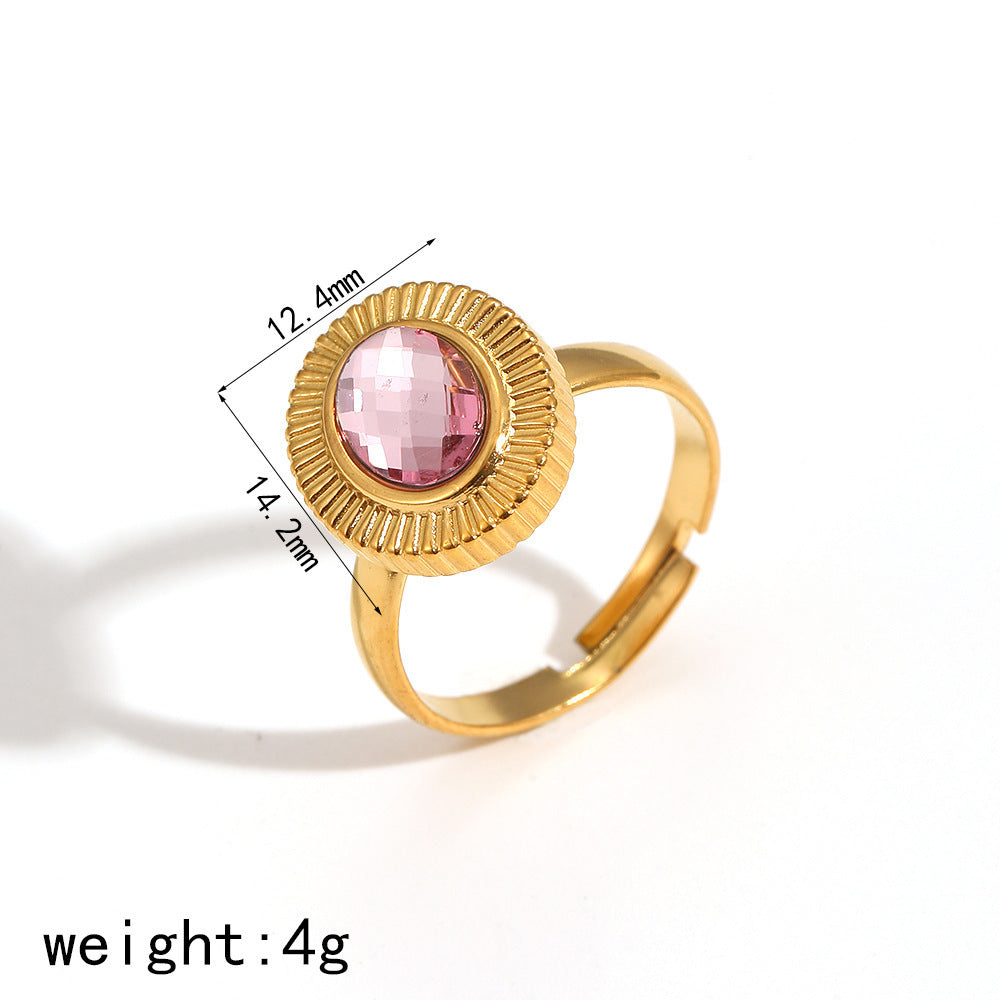 Oval Zircon Titanium Steel Ring Female Niche