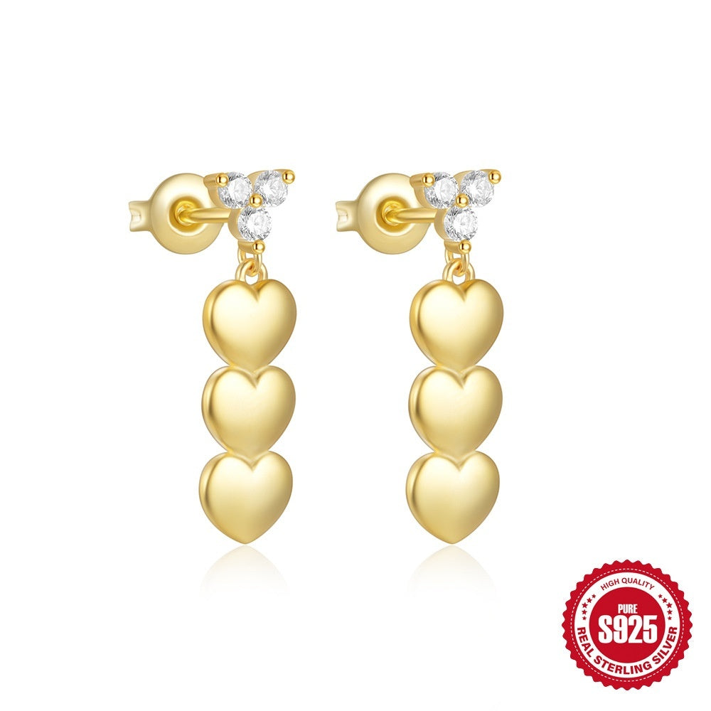 S925 Sterling Silver Personalized Diamond Heart Earrings Stud Earrings Dignified Sense Of Design Earrings For Women