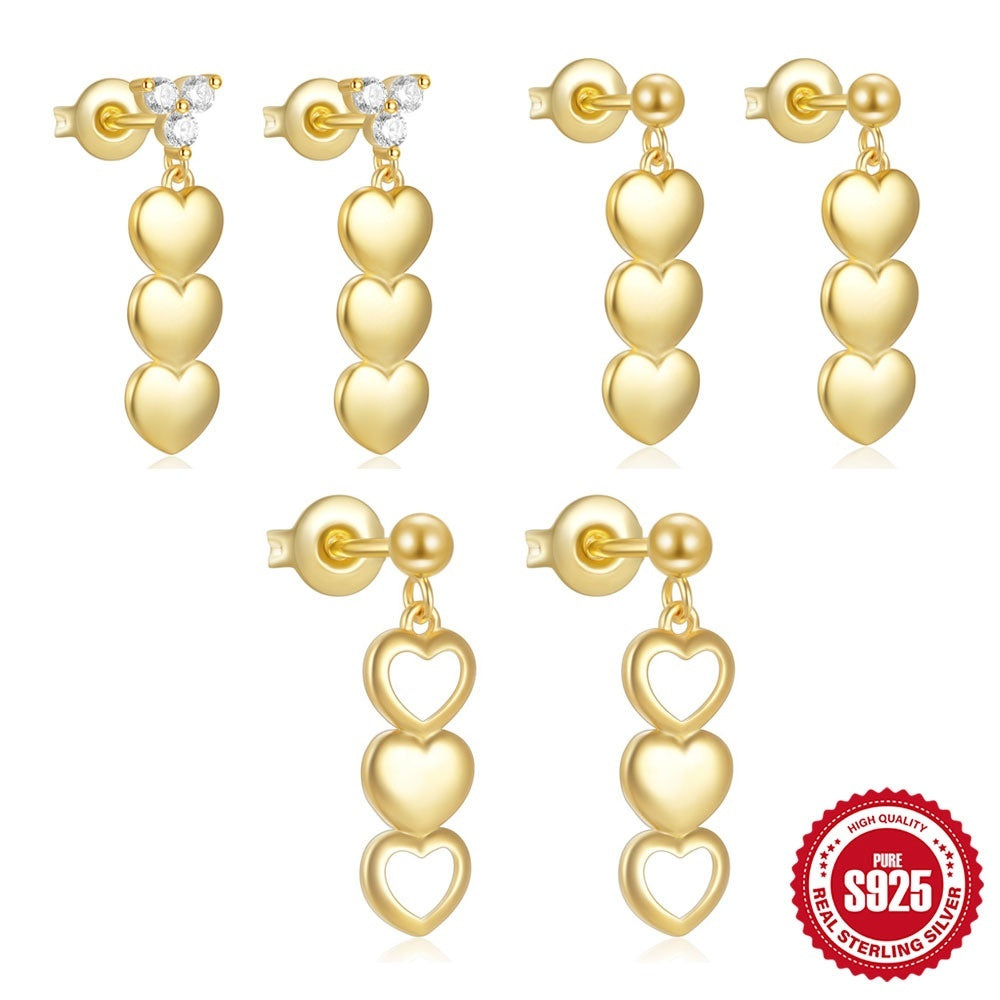 S925 Sterling Silver Personalized Diamond Heart Earrings Stud Earrings Dignified Sense Of Design Earrings For Women