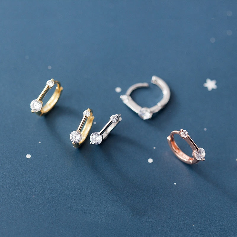 Silver Simple Elegant Women's Diamond-embedded Small Ear Clip