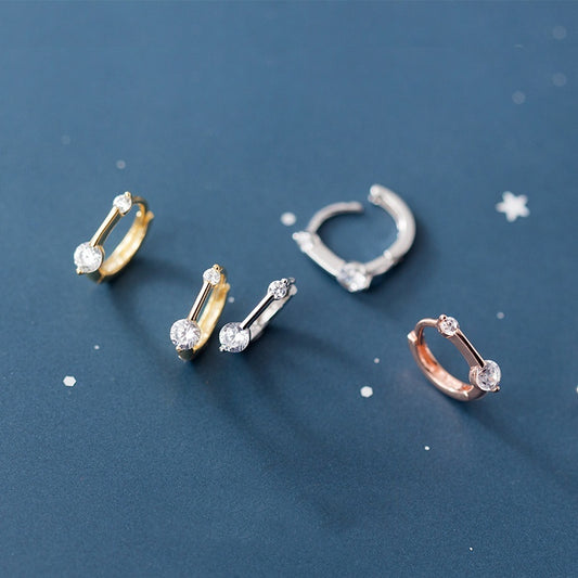 Silver Simple Elegant Women's Diamond-embedded Small Ear Clip