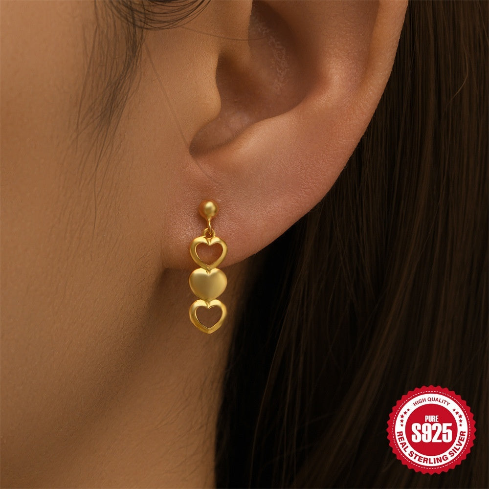 S925 Sterling Silver Personalized Diamond Heart Earrings Stud Earrings Dignified Sense Of Design Earrings For Women