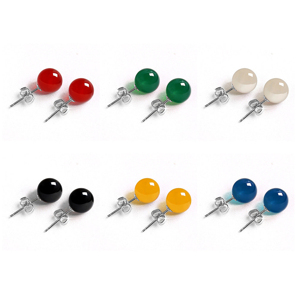 Female Minimalist Pure Silver Red Agate Earrings